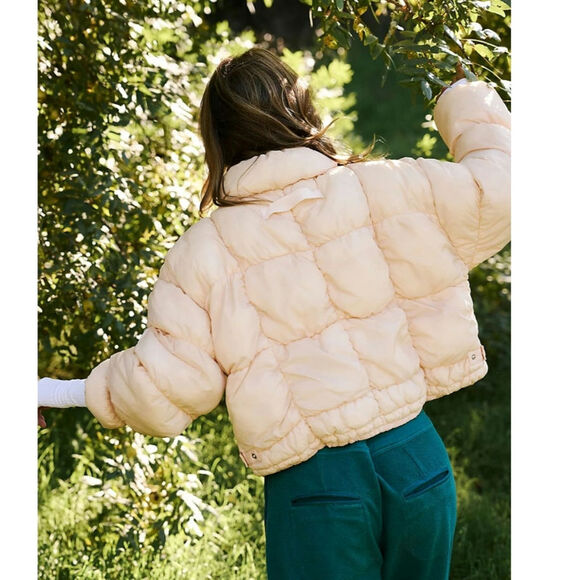 New Free People FP MOVEMENT In A Bubble Puffer Jacket $198 LARGE Linen Cream - Picture 4 of 6